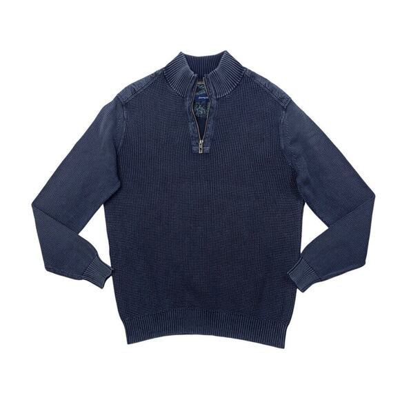 Tommy Bahama Sweater Mens L Large Shark Cotton Tidemark 1/4 Zip Ribbed Pullover - Picture 1 of 9